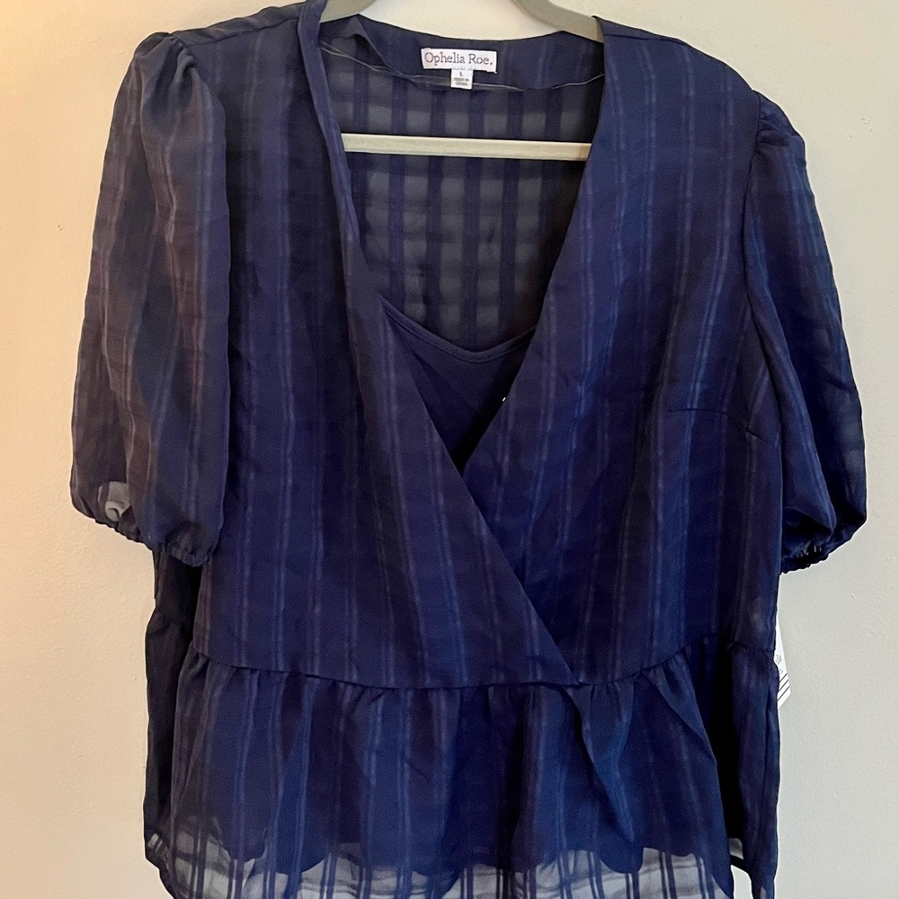 Navy Peplum Blouse